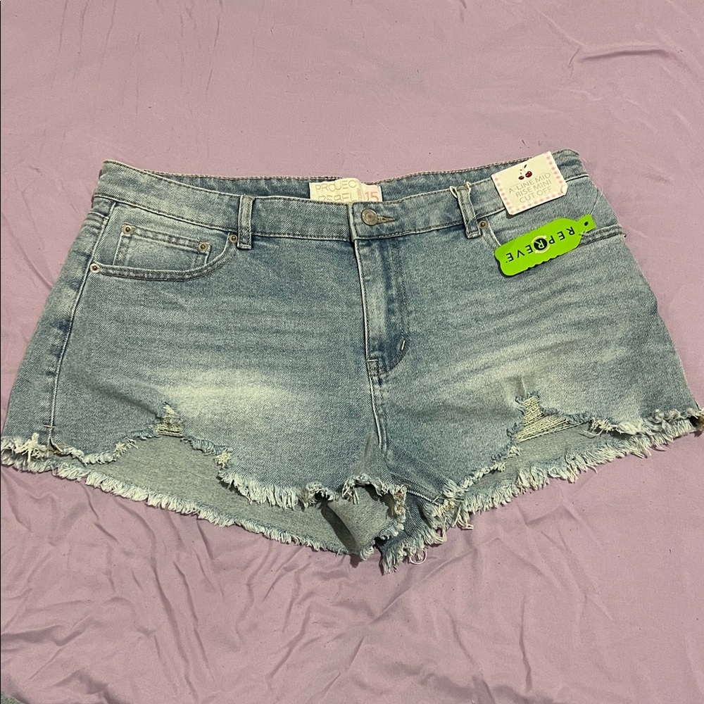 Project Rebel Trendy Light Blue Distressed Jean Shorts